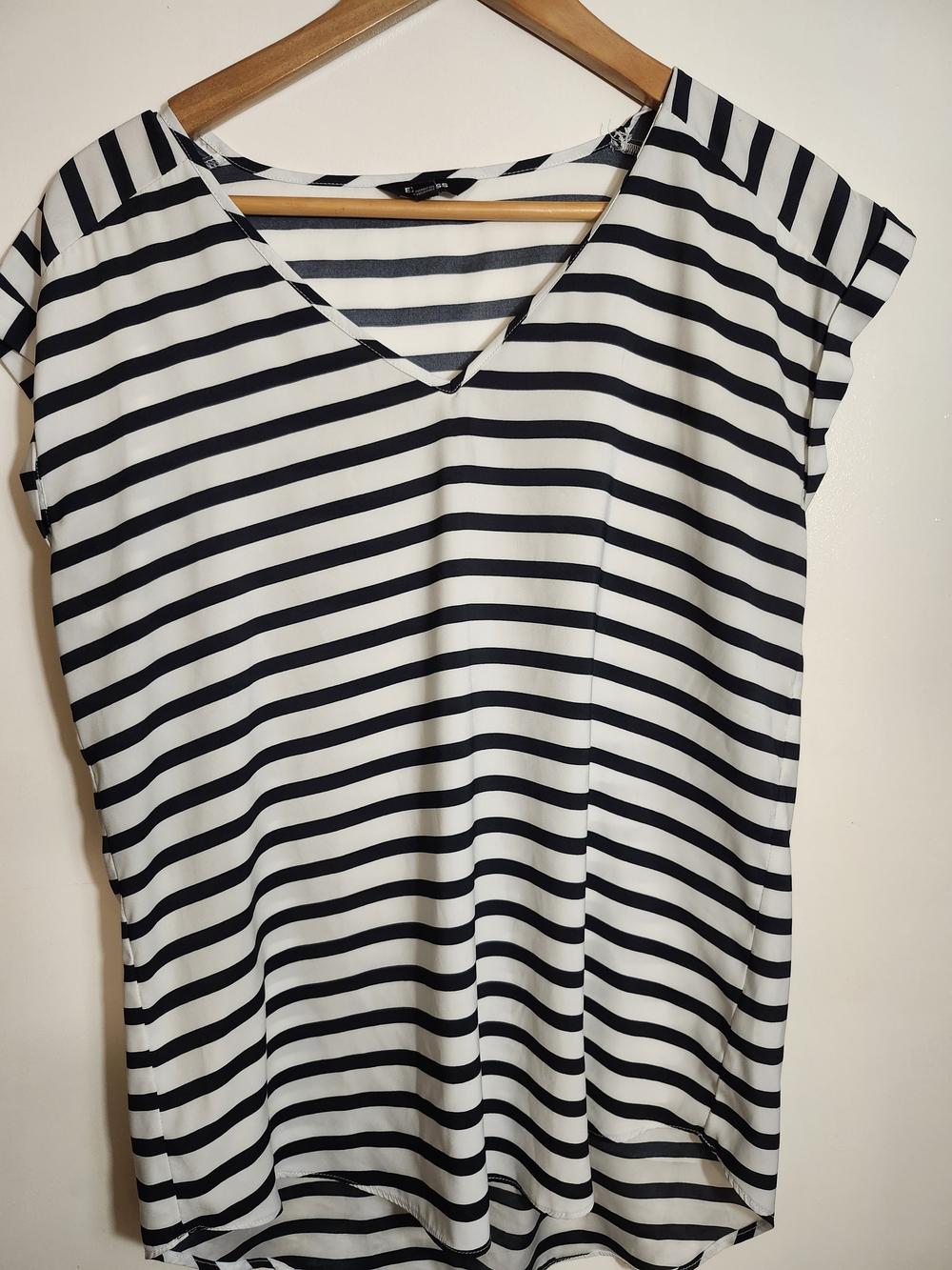 Express Black & White Striped V-Neck Top - Size Medium